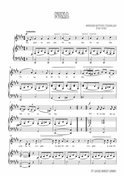 Pergolesi-Nina in c sharp minor,for Voice and Piano image number null