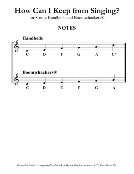 How Can I Keep from Singing? (for 8-note Bells and Boomwhackers® with Black and White Notes) image number null