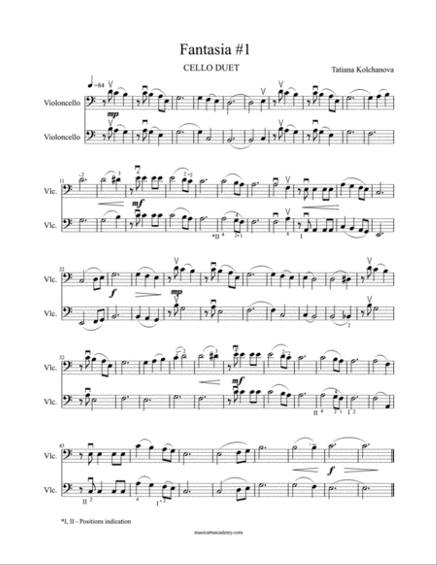 Fantasia #1+ Preparatory Exercises, early intermediate level. String Duet scores gallery preview page 1