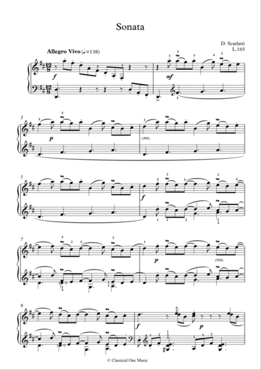 Scarlatti-Sonata in D-Major L.165 K.214(piano) Scarlatti-Sonata in D-Major L.165 K.214(piano) Piano Solo scores gallery preview page 2