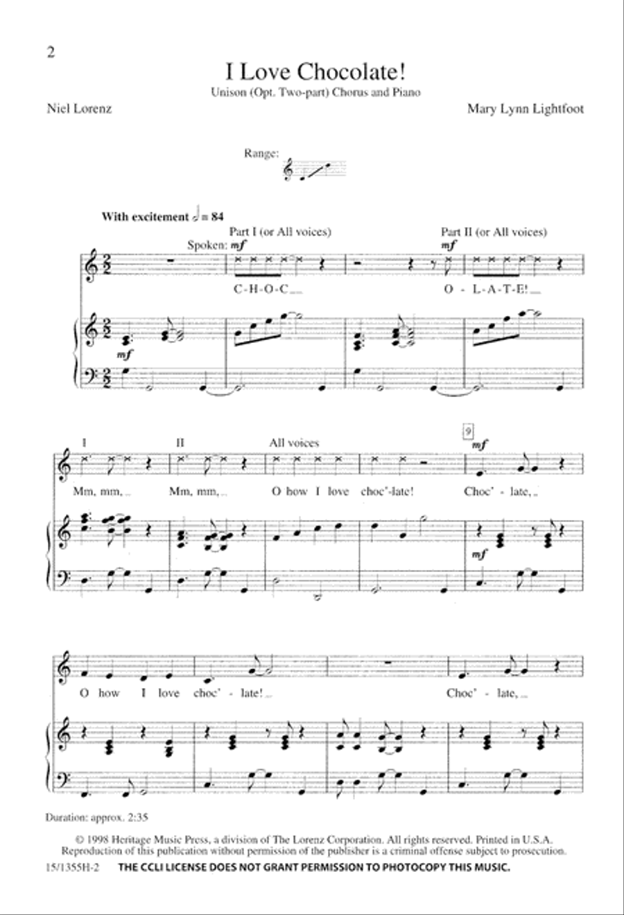 I Love Chocolate I Love Chocolate Unison Choir scores gallery preview page 3