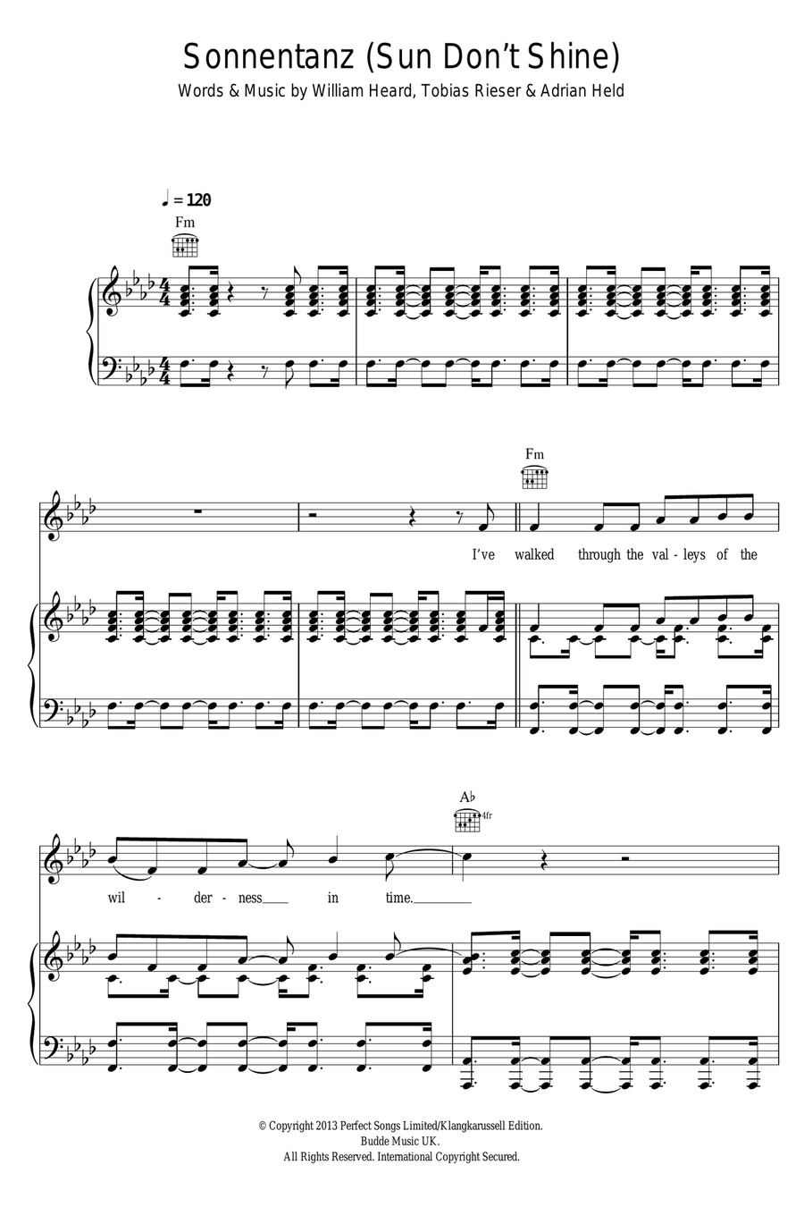 Sonnentanz (Sun Don't Shine) Piano, Vocal scores gallery preview page 1