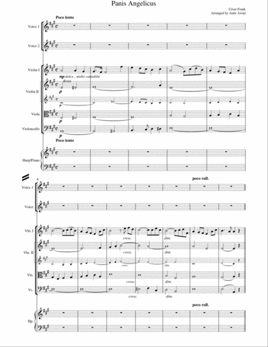 Cesar Frank : Panis Angelicus for 2 Voices and String Orchestra with Piano or Harp in A String Orchestra scores gallery preview page 1