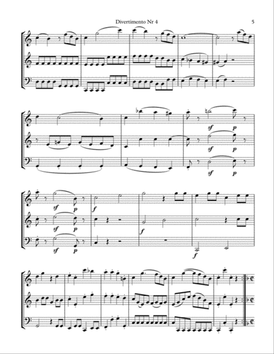 Mozart Divertimento Nr 4 concert pitch Small Ensemble scores gallery preview page 6