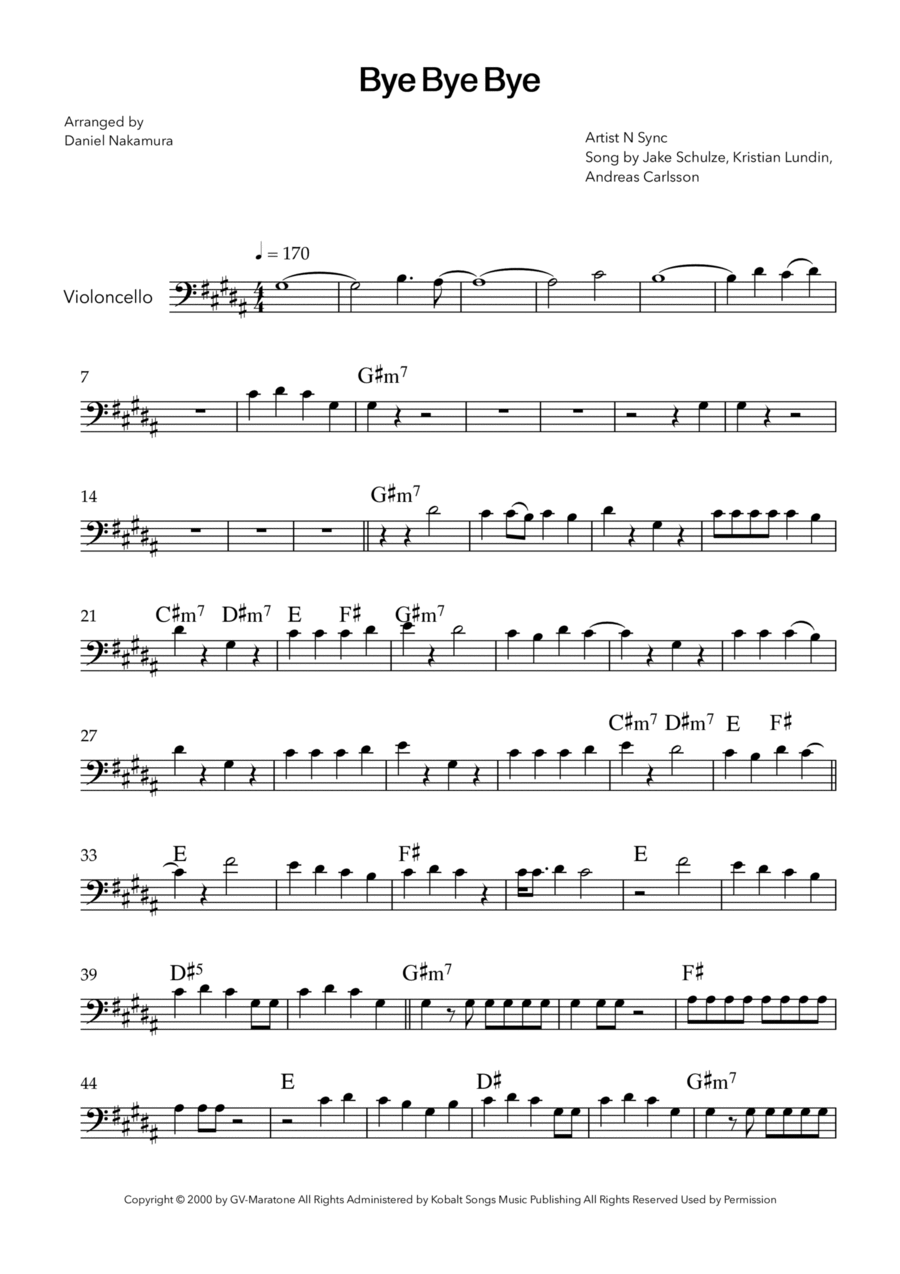 Bye Bye Bye Cello Solo scores gallery preview page 1