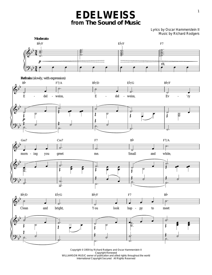 Edelweiss Piano, Vocal scores gallery preview page 1