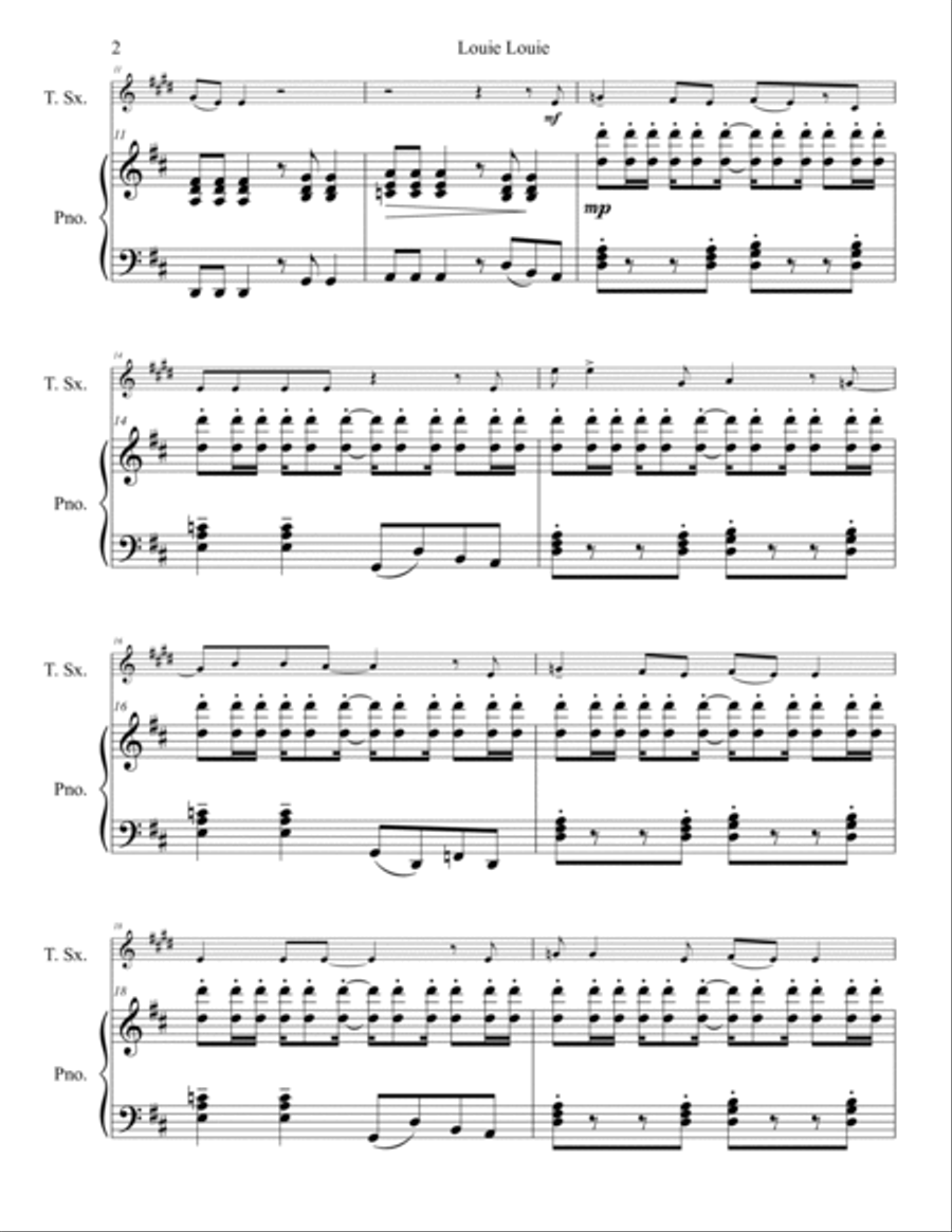 Louie, Louie Tenor Saxophone scores gallery preview page 3