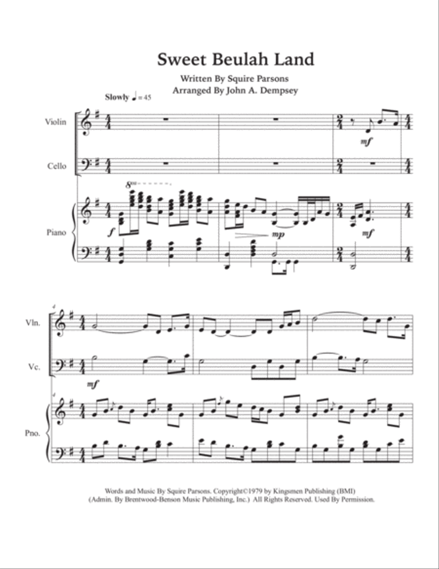 Sweet Beulah Land Piano Trio scores gallery preview page 5