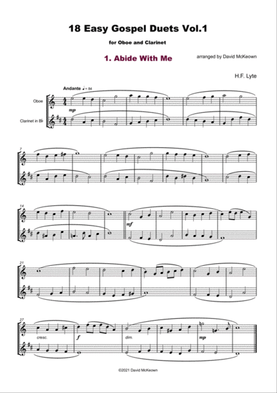 18 Easy Gospel Duets Vol.1 for Oboe and Clarinet Woodwind Duet scores gallery preview page 3