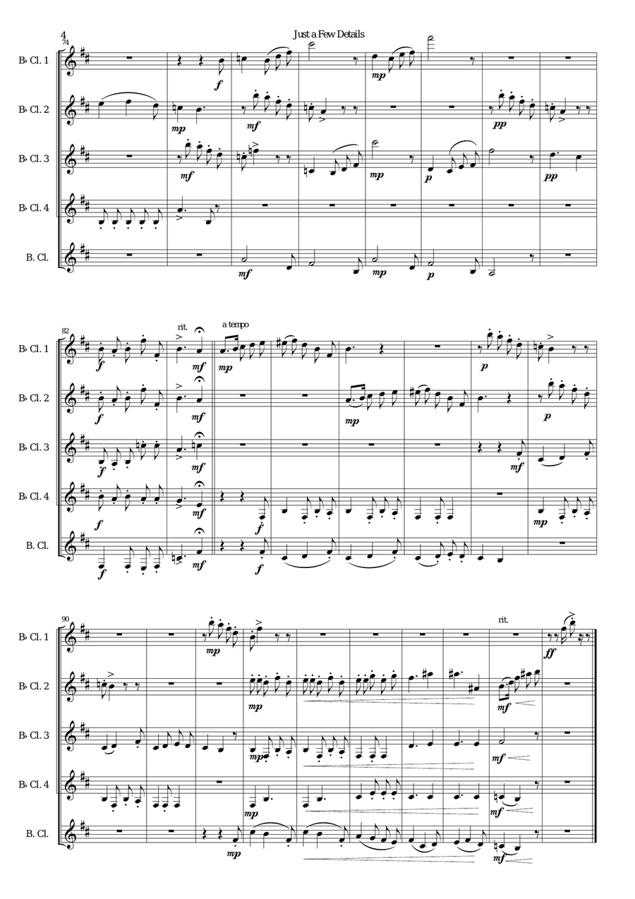 Just a Few Details for clarinet quintet (4 B flats and 1 bass) Clarinet Quintet scores gallery preview page 4