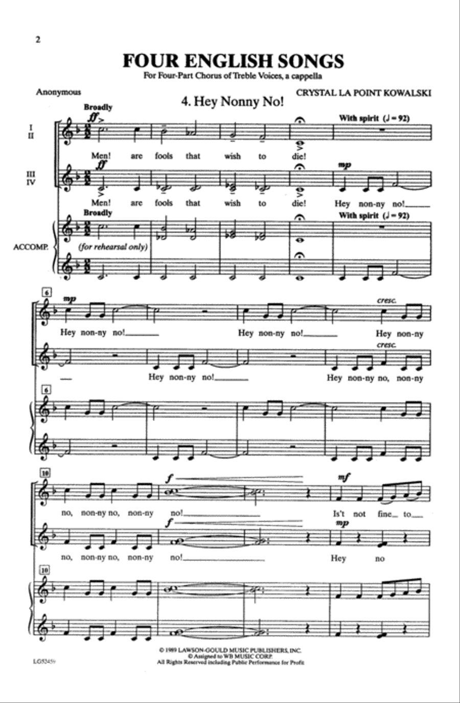 Hey Nonny No! Hey Nonny No! Choir scores gallery preview page 1
