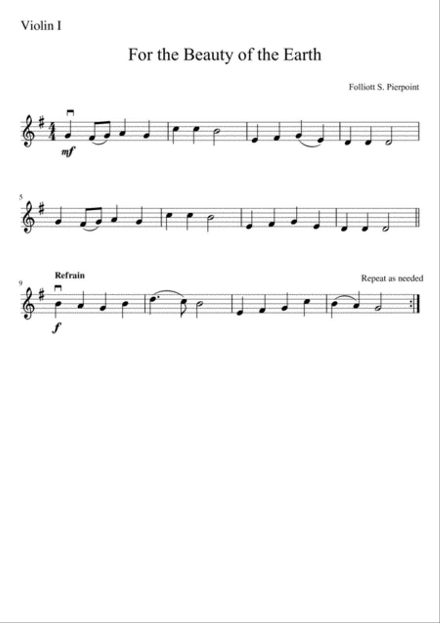 For the Beauty of the Earth (three violins and cello) String Quartet scores gallery preview page 3