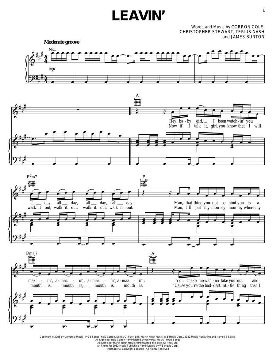 Leavin' Piano, Vocal, Guitar scores gallery preview page 1