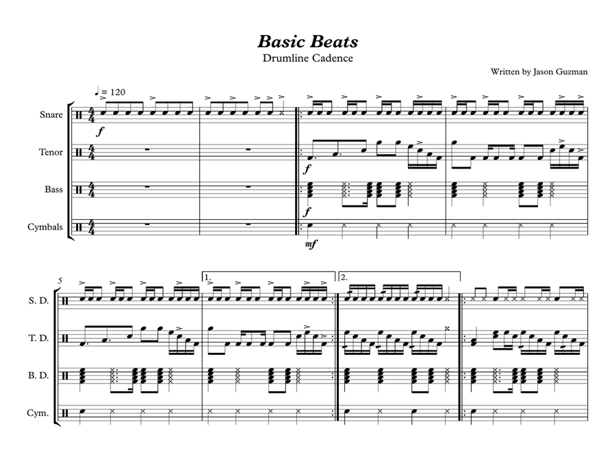 Basic Beats - Drumline Cadence - Difficulty: Easy image number null