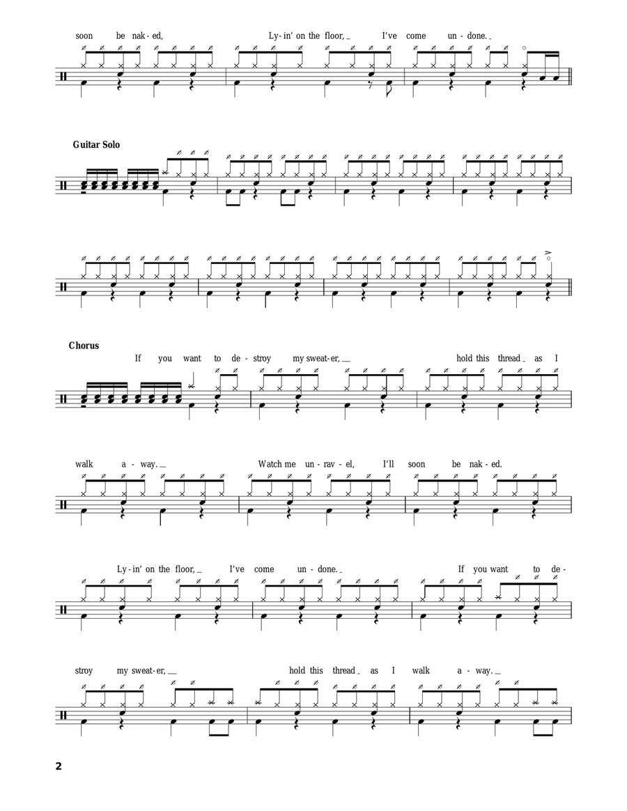 Undone - The Sweater Song Drum Set scores gallery preview page 2