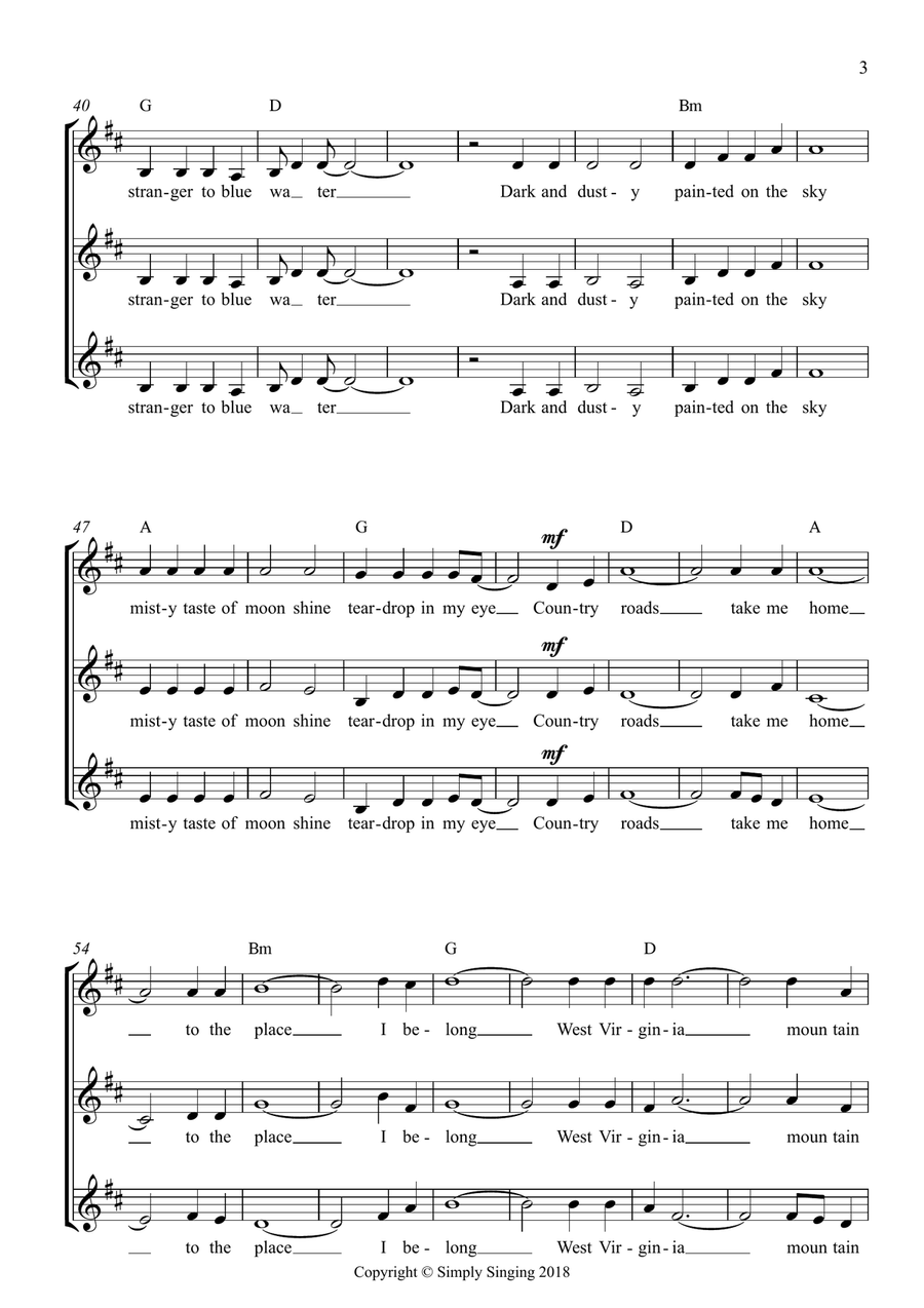 Take Me Home, Country Roads 3-Part scores gallery preview page 3