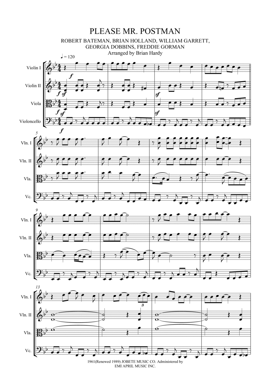 Please Mr. Postman String Quartet scores gallery preview page 1