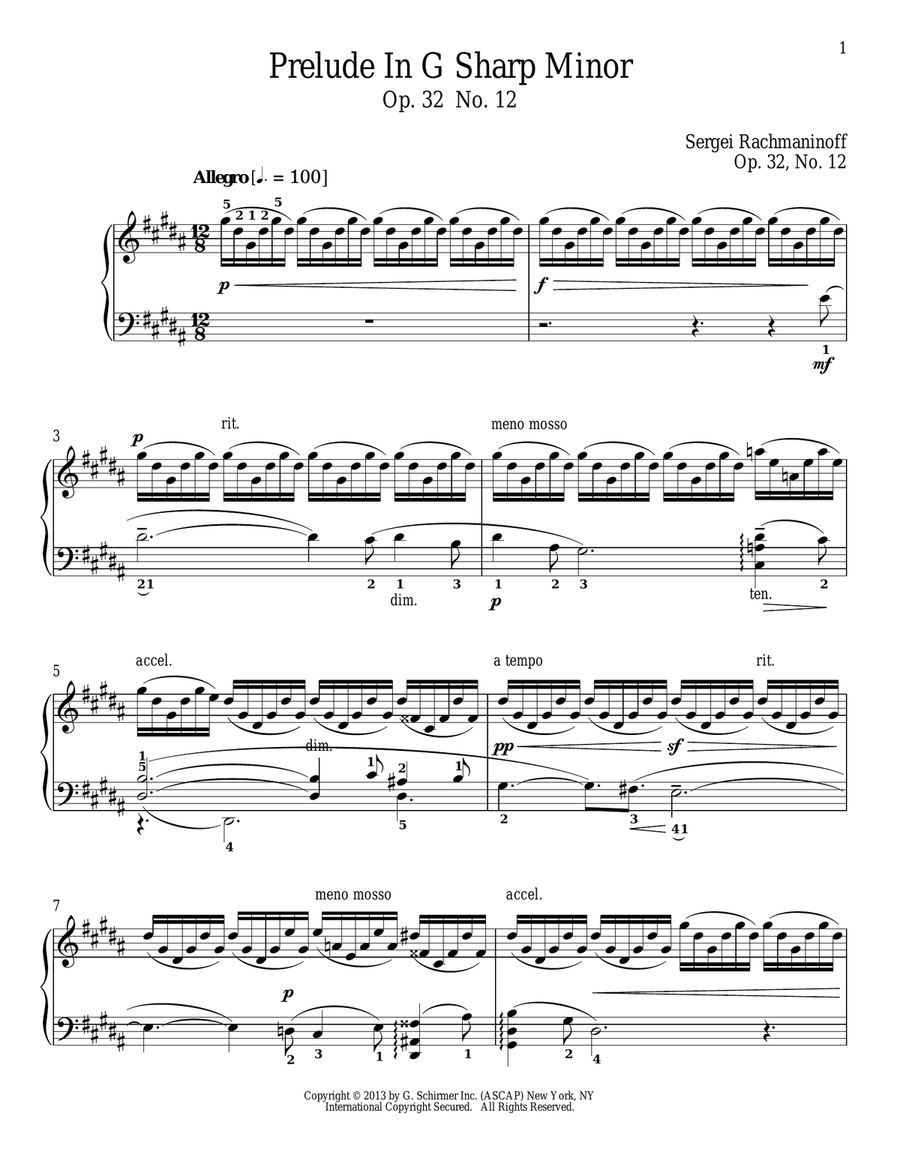 Prelude In G-Sharp Minor, Op. 32, No. 12 Piano Solo scores gallery preview page 1