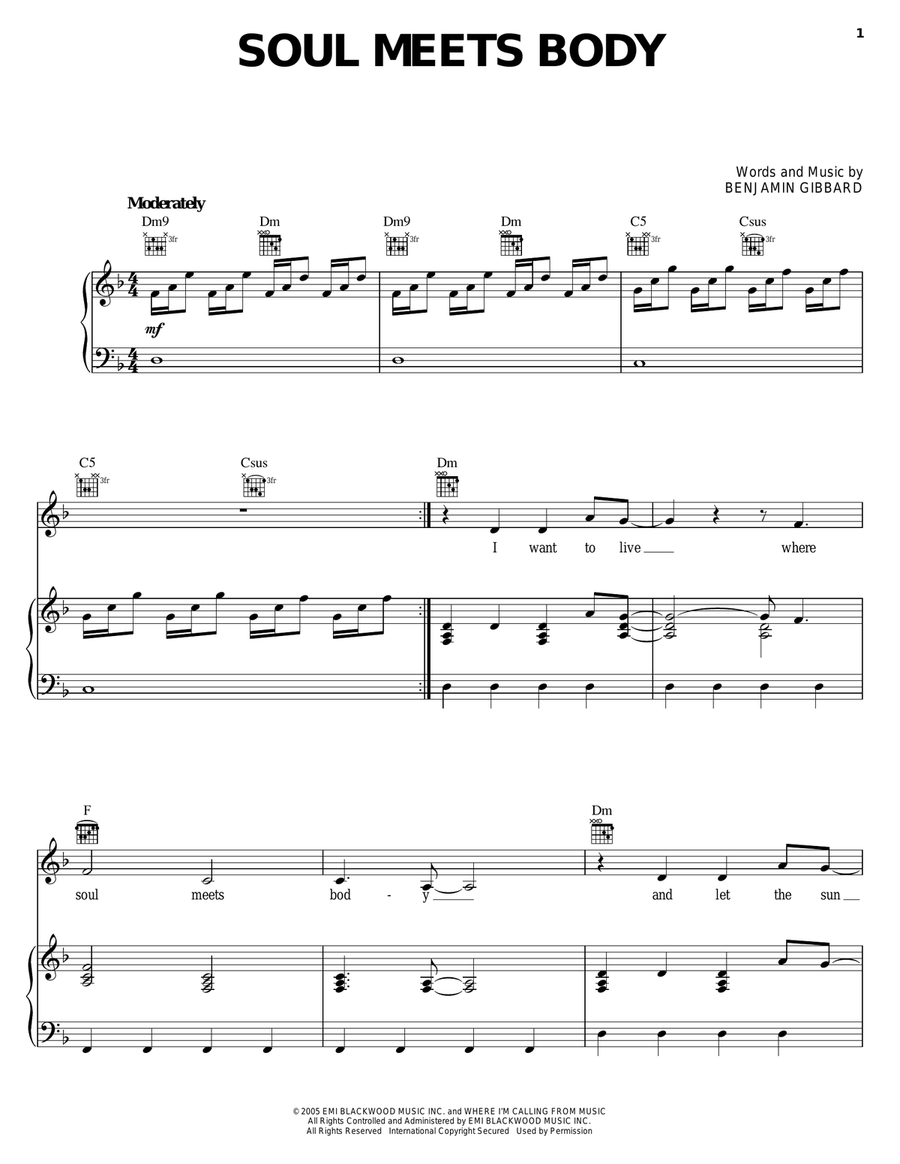 Soul Meets Body Soul Meets Body Piano, Vocal, Guitar scores gallery preview page 1