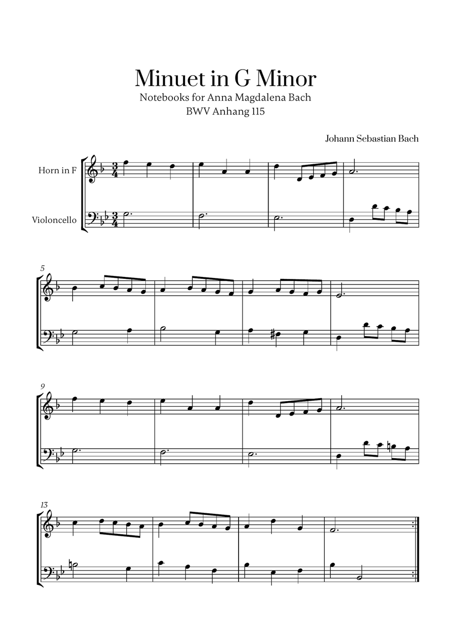 J. S. Bach - Minuet in G Minor for French Horn and Cello