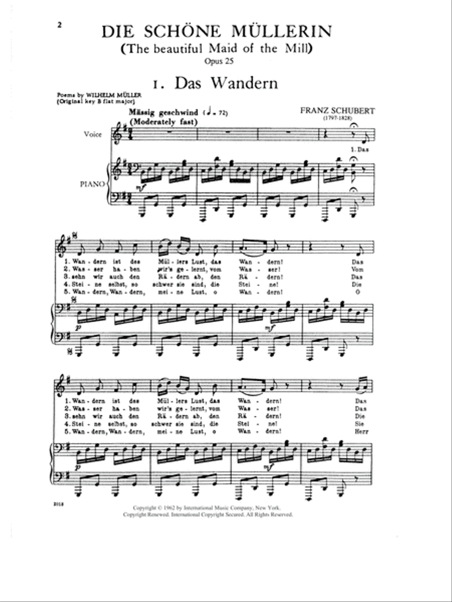 Die Schone Mullerin. A Cycle Of 20 Songs, Opus 25 (G. & E.) - Low Low Voice scores gallery preview page 2