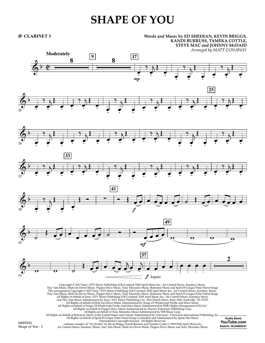 Shape of You - Bb Clarinet 3 B-Flat Clarinet scores gallery preview page 1