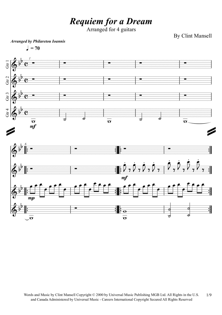 Requiem For A Dream Guitar Ensemble scores gallery preview page 1