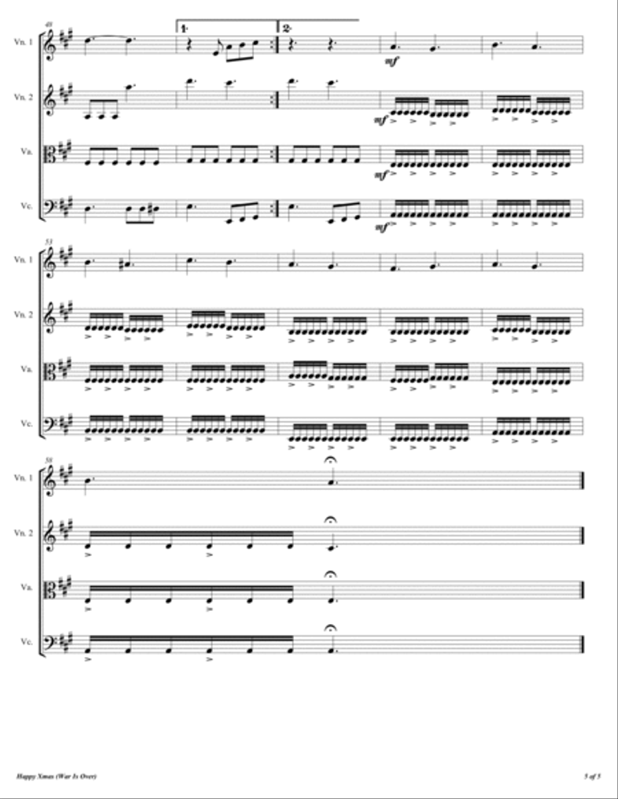 Happy Xmas (War Is Over) String Quartet scores gallery preview page 6