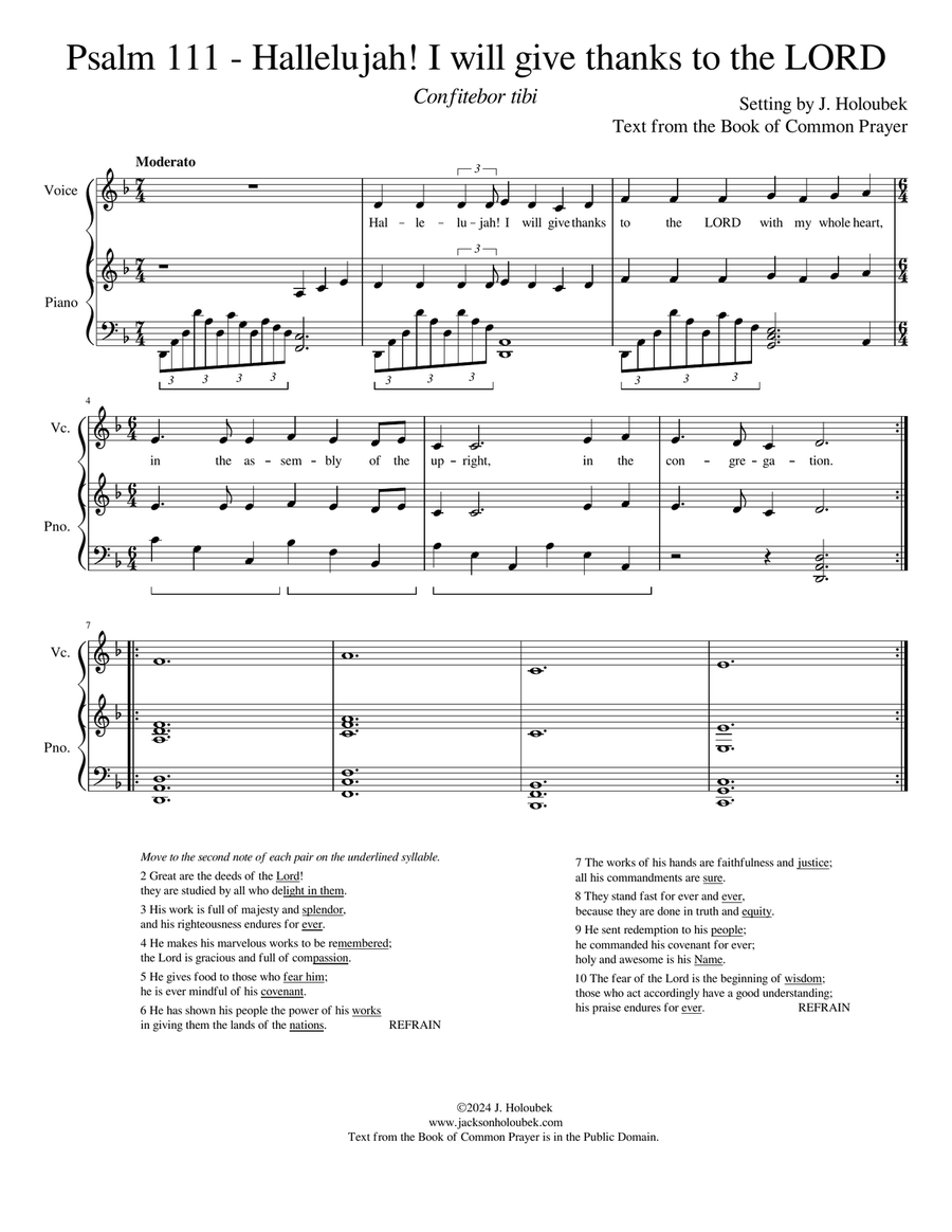Psalm 111 BCP - for cantor with congregational refrain Piano, Vocal scores gallery preview page 1