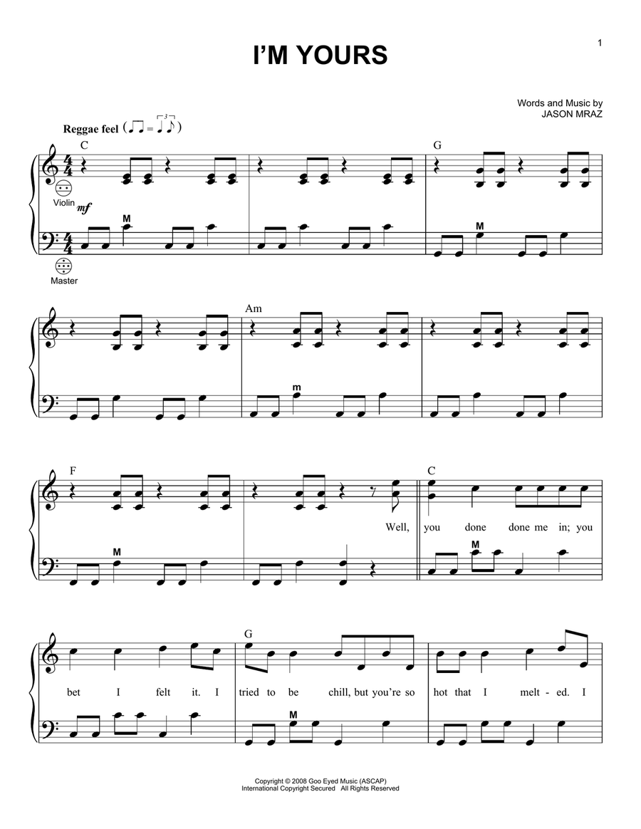 I'm Yours Piano scores gallery preview page 1