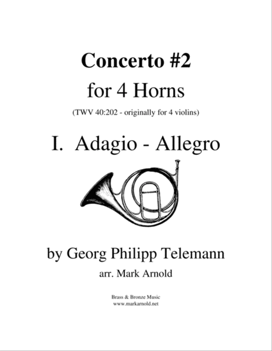 Telemann Concerto #2 for Four Horns (1st movement) Brass Ensemble scores gallery preview page 1