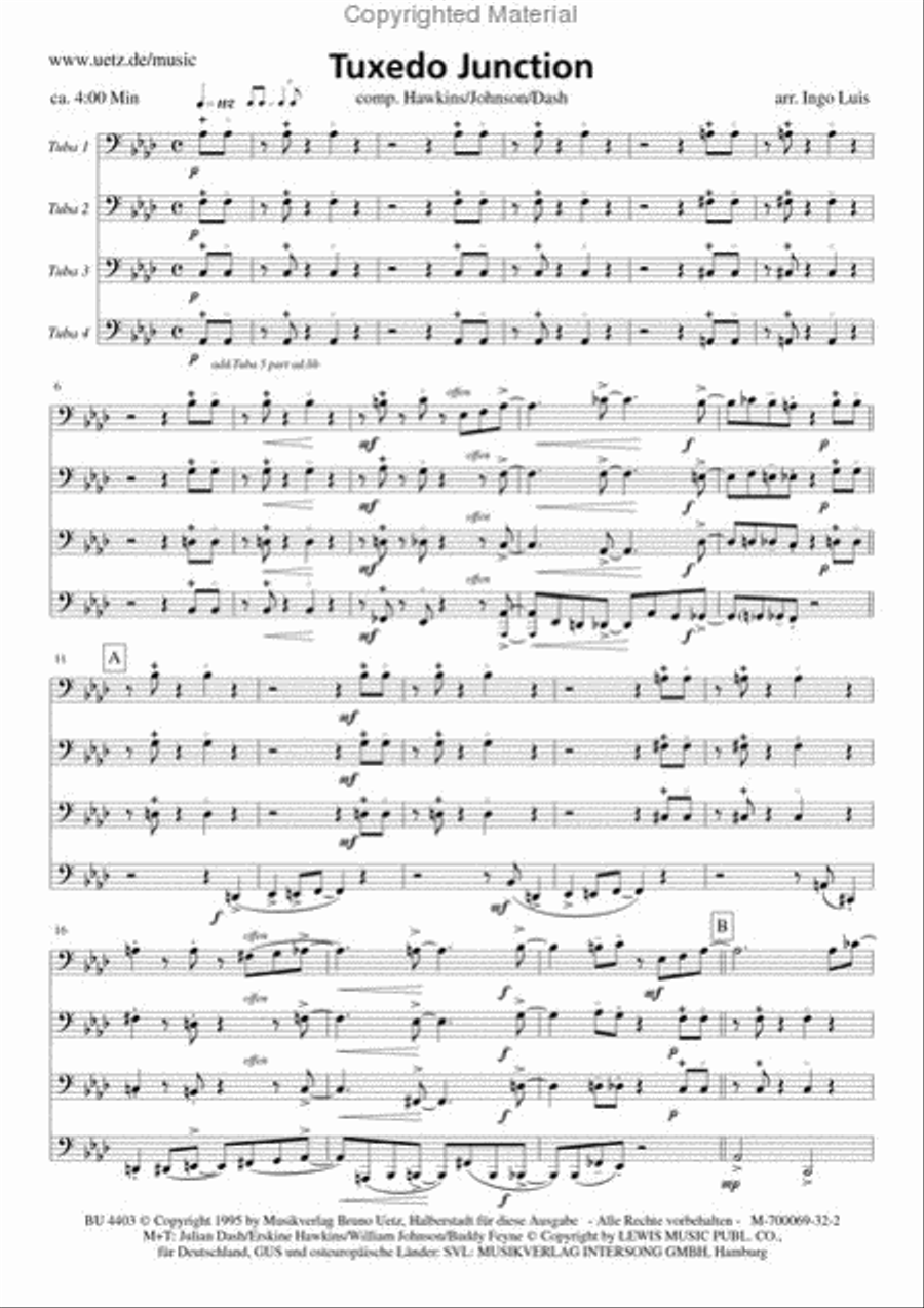 Tuxedo Junction Tuba Quartet scores gallery preview page 2