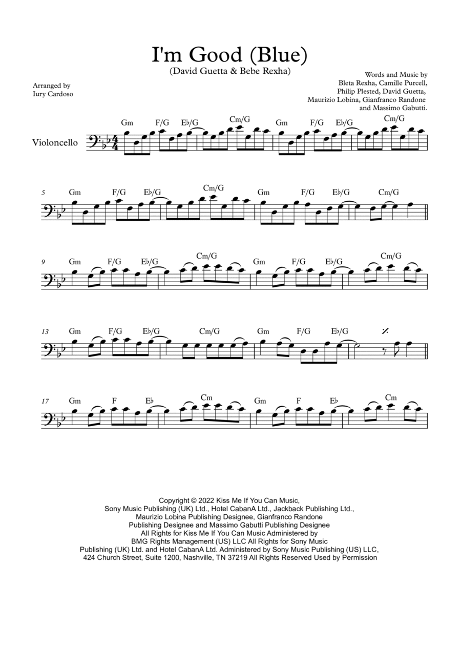 I'm Good (blue) Cello Solo scores gallery preview page 1