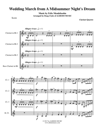 Mendelssohn Wedding March from A Midsummer Night's Dream for Clarinet Quartet