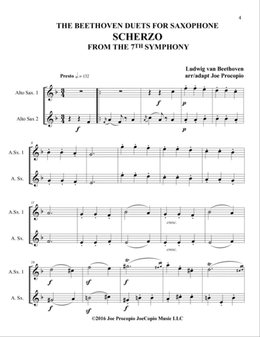 The Beethoven Duets For Saxophone Volume 3 Scherzi 7, 8 and 9 Woodwind Quartet scores gallery preview page 5