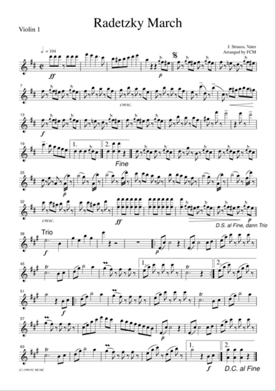 J.Strauss Radetzky March, for string quartet, CS101 String Quartet scores gallery preview page 3