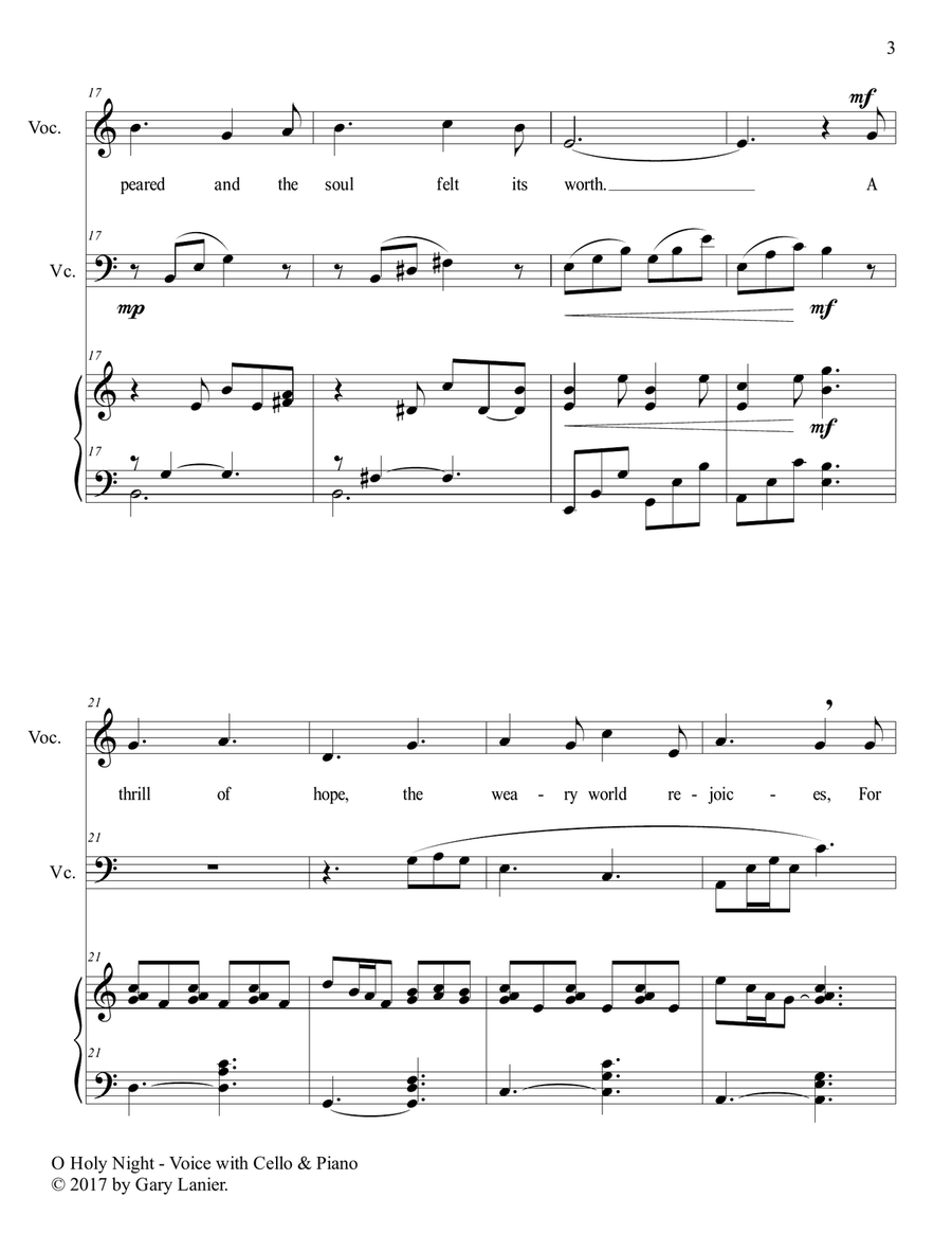 O HOLY NIGHT (Voice Solo with Cello & Piano - Score & Parts included) Small Ensemble scores gallery preview page 4