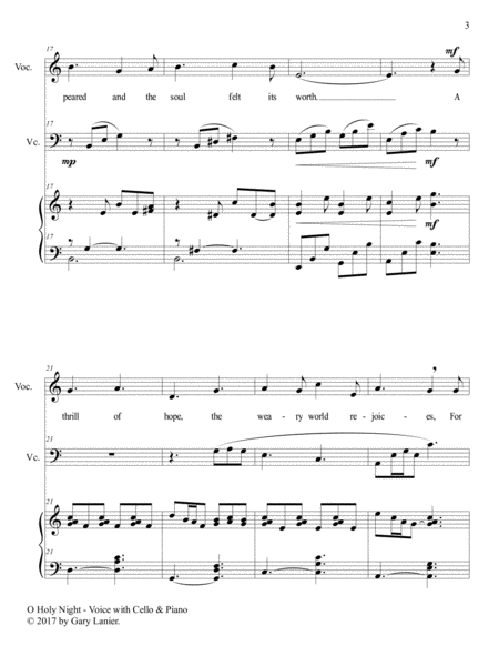 O HOLY NIGHT (Voice Solo with Cello & Piano - Score & Parts included) image number null