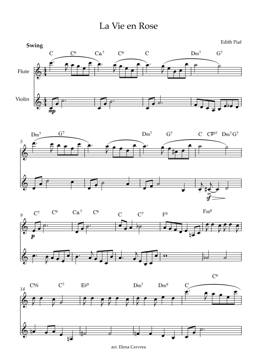 La Vie En Rose La Vie En Rose Flute scores gallery preview page 1