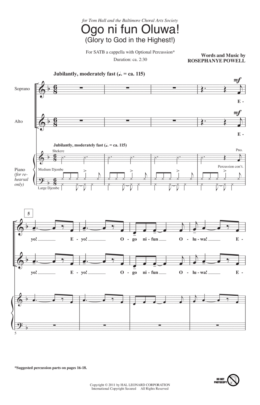 Ogo Ni Fun Oluwa! (Glory To God In The Highest!) 4-Part scores gallery preview page 1