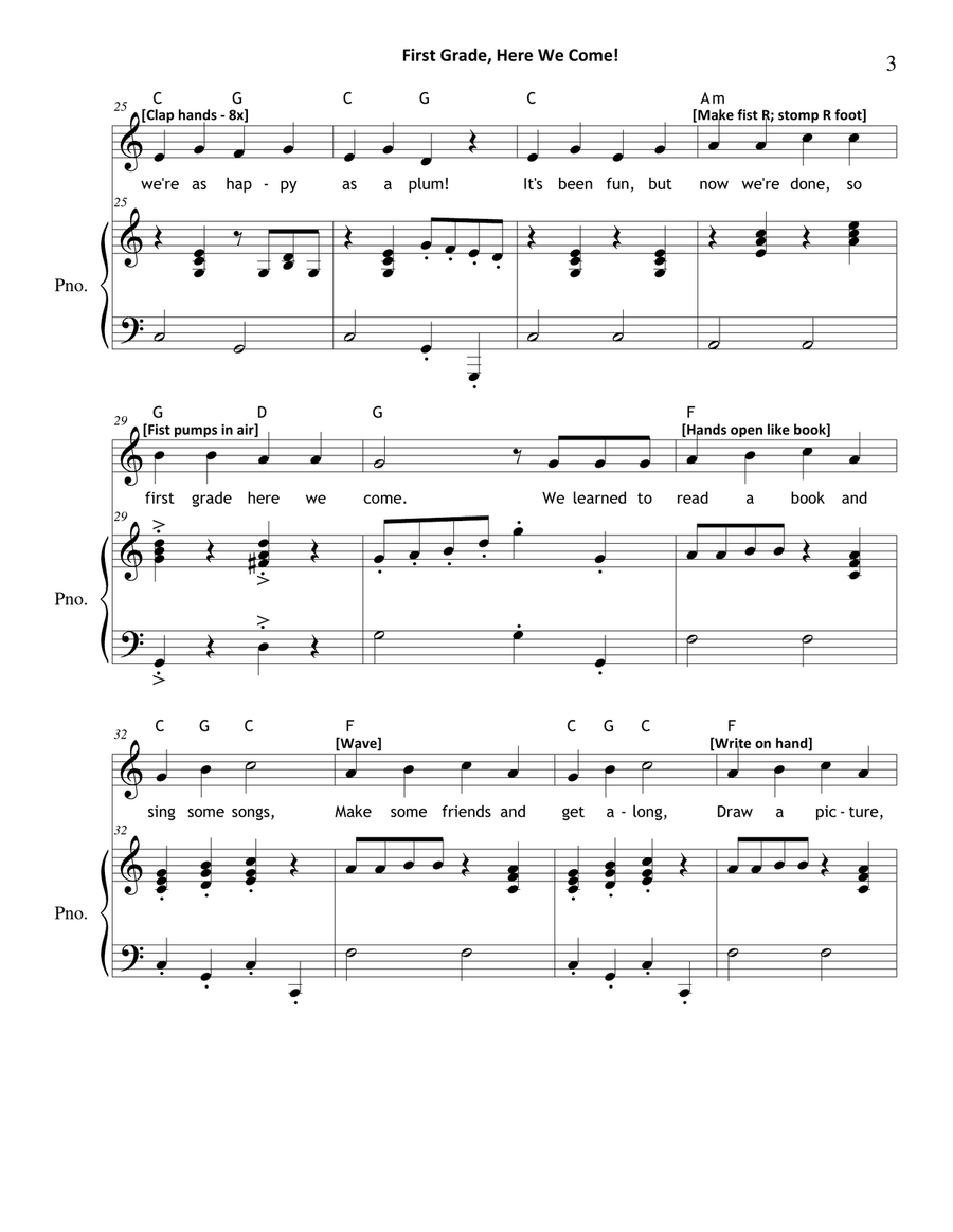 First Grade, Here We Come! (The Kindergarten Graduation Song) Unison Choir scores gallery preview page 3