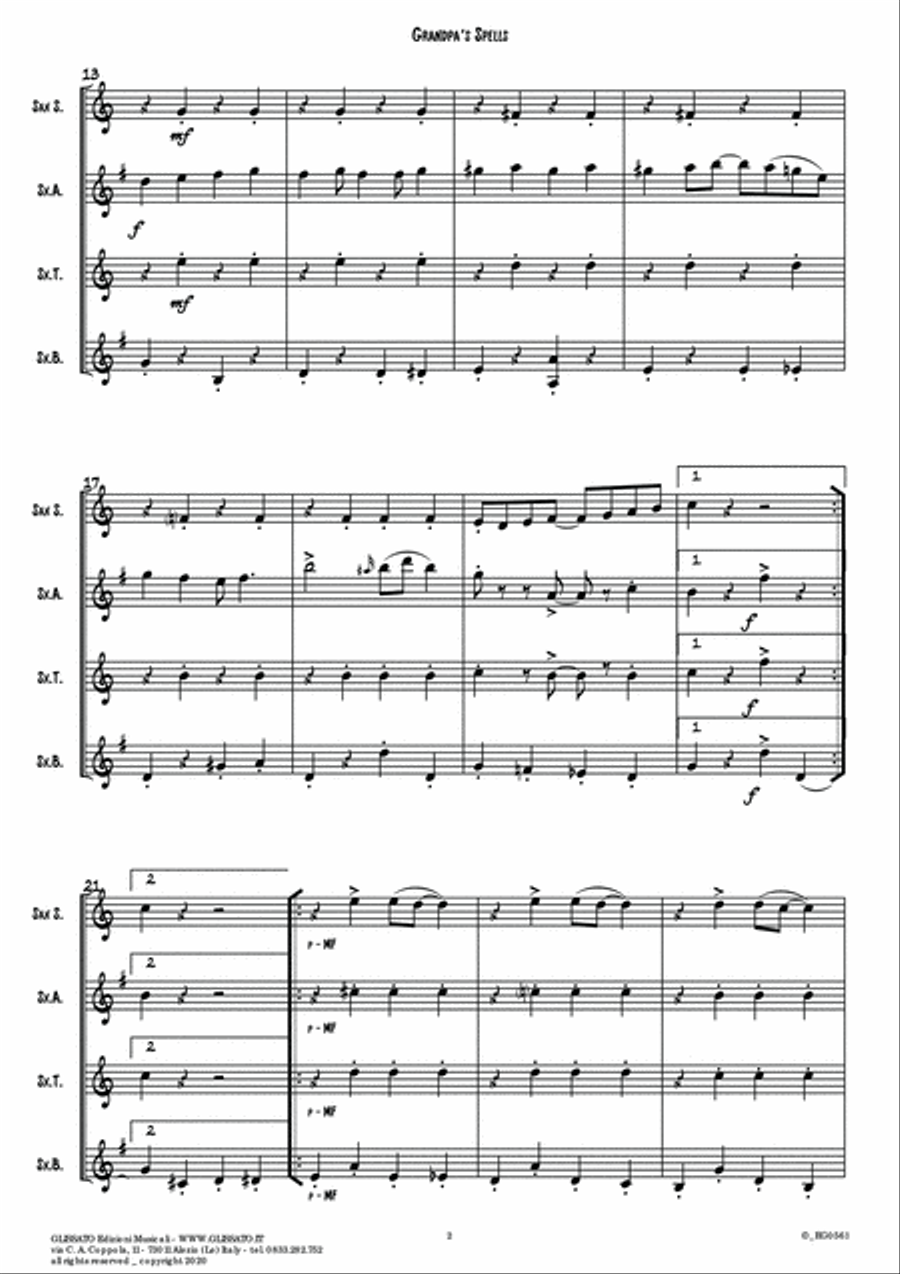 Saxophone Quartet "Grandpa's Spells" score & parts image number null
