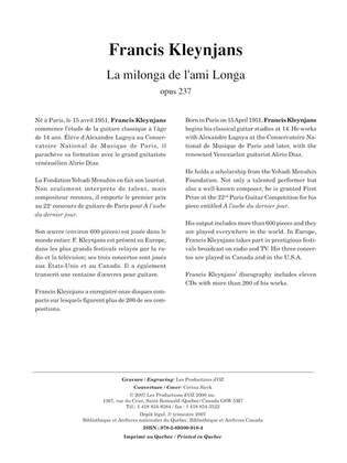 Book cover for La milonga de l'ami Longa, opus 237