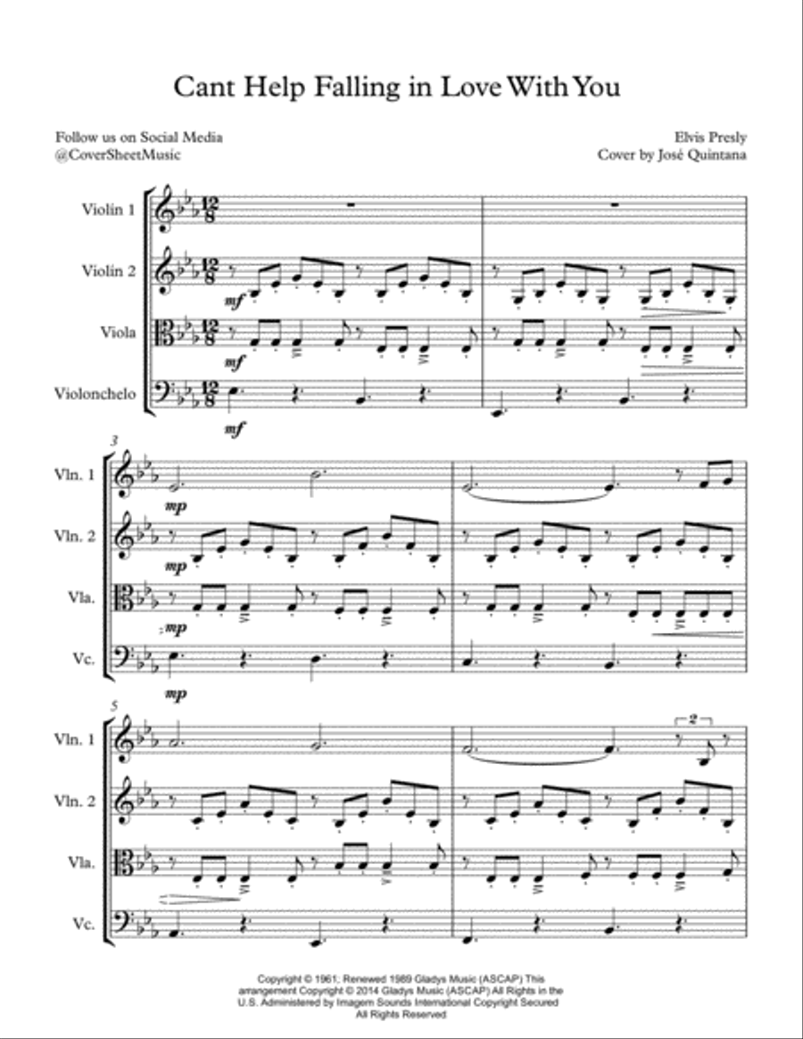 Can't Help Falling In Love String Quartet scores gallery preview page 2