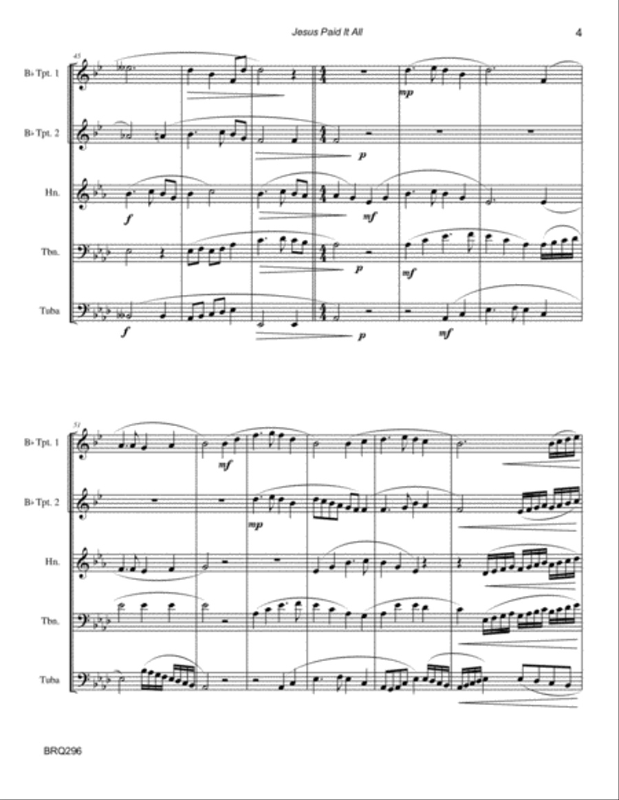 JESUS PAID IT ALL - BRASS QUINTET (unaccompanied) Brass Quintet scores gallery preview page 4