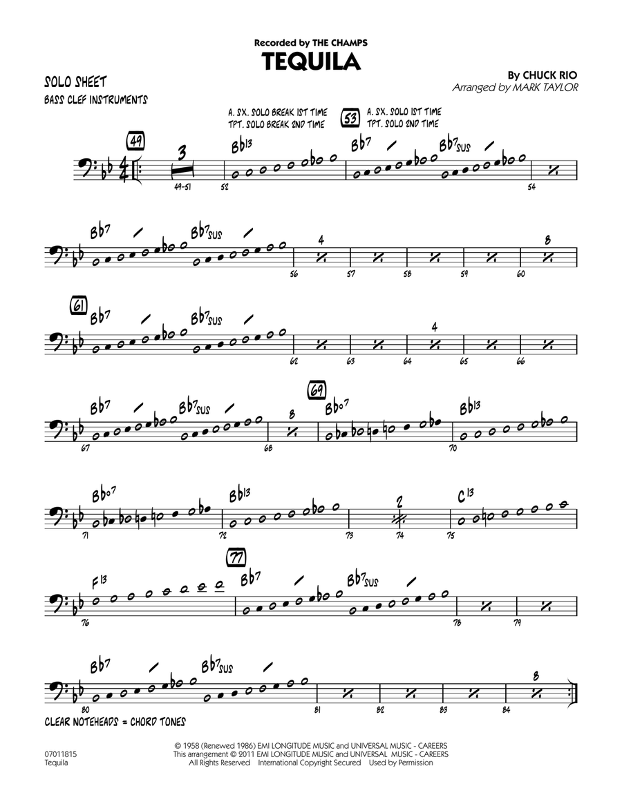 Tequila - Bass Clef Solo Sheet