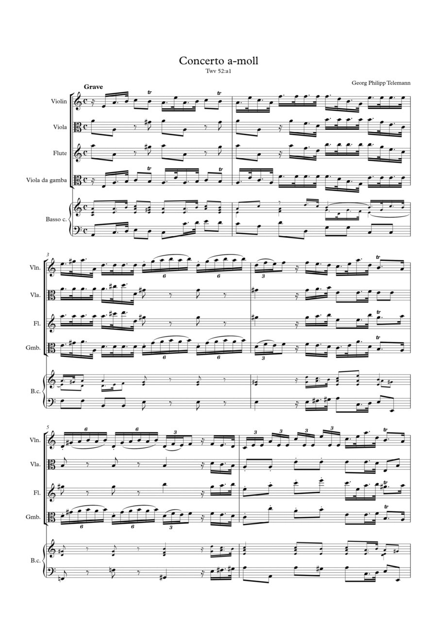 Telemann. Concert A-minor. Twv 52:a1 Telemann. Concert A-minor. Twv 52:a1 Small Ensemble scores gallery preview page 1