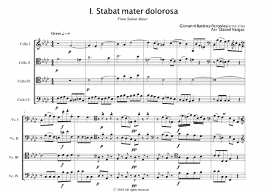Pergolesi, Stabat mater dolorosa, from Stabat Mater for Cello quartet String Quartet scores gallery preview page 2