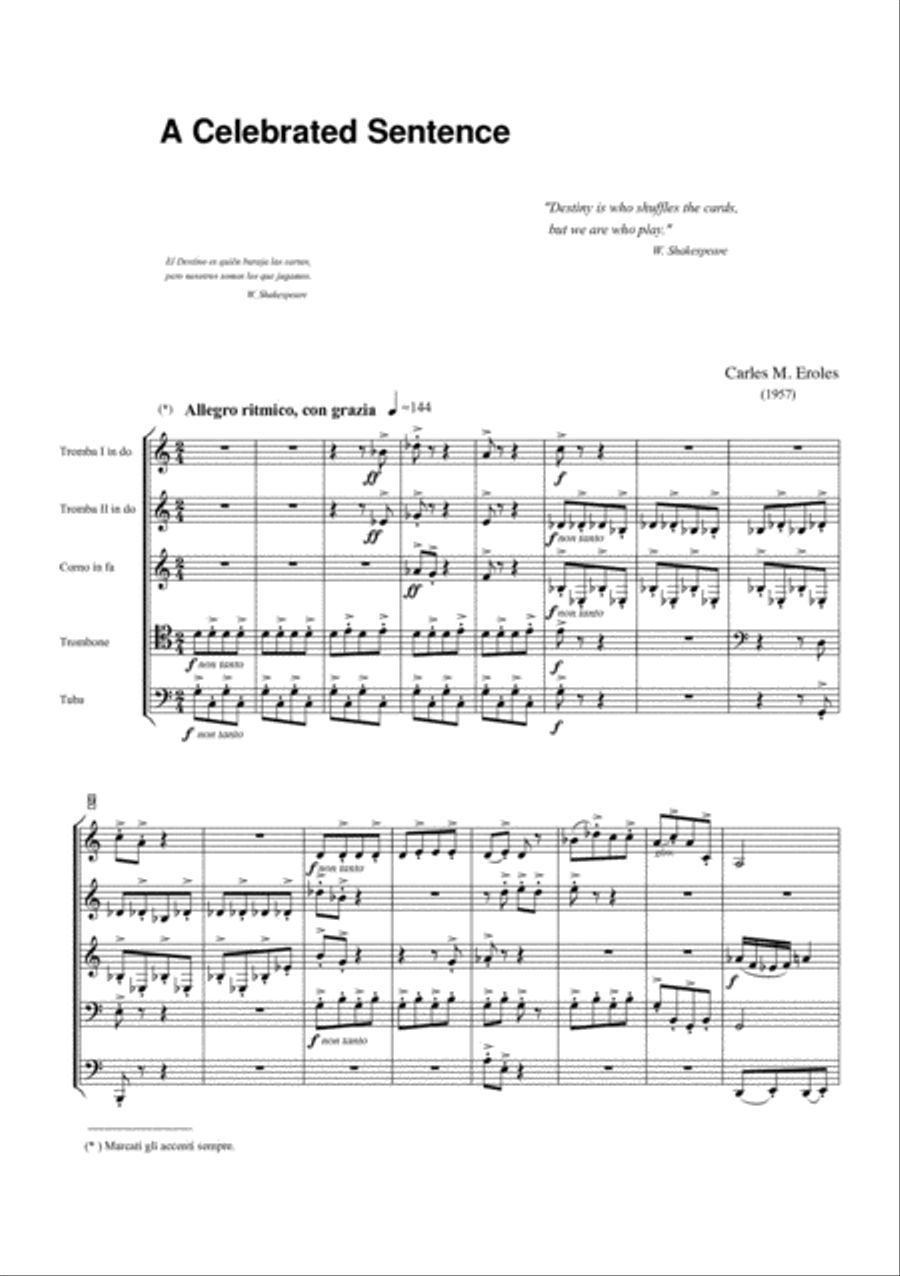 Two Shakespearean Sonnets and a Celebrated Sentence for Brass Quintet Brass Quintet scores gallery preview page 4