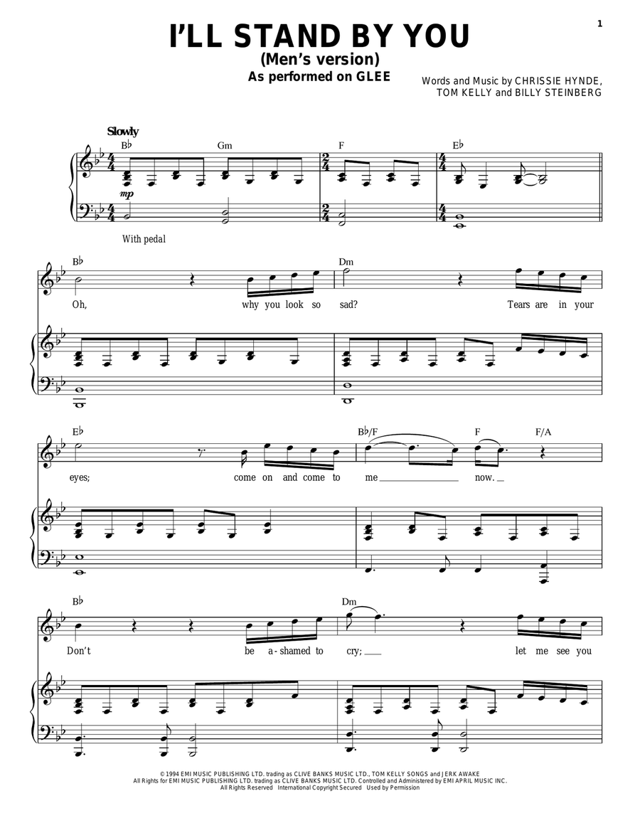 I'll Stand By You Piano, Vocal scores gallery preview page 1
